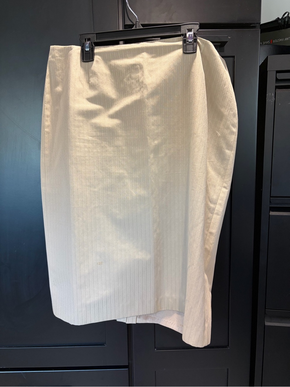 Alex Marie Cream Pencil Skirt with Subtle Pinstripe